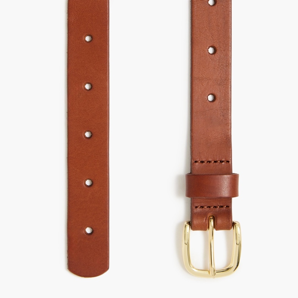 J. Crew Perforated Italian Brown Leather Belt with Gold Buckle